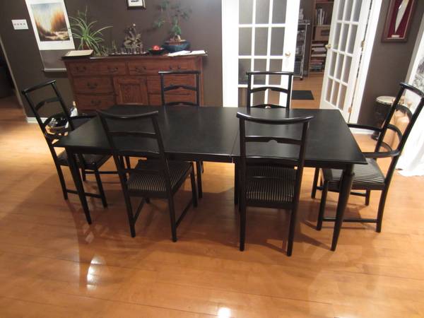 Black Painted Dining Room Table and Chairs